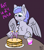 Size: 1662x1888 | Tagged: safe, artist:dsksh, oc, oc only, oc:discoordination, pegasus, pony, aggie.io, birthday, cake, candle, chest fluff, cup, cyrillic, ear fluff, food, happy birthday to me, male, pegasus oc, russian, sitting, sketch, solo, spread wings, stallion, table, text, two toned mane, wings