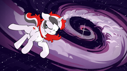 Size: 1920x1080 | Tagged: safe, edit, oc, oc only, oc:red rocket, pony, unicorn, bad end, cutie mark, eyes closed, female, game, horn, mare, marequest, smiling, solo, space, stars, unicorn oc