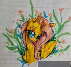 Size: 1877x1761 | Tagged: safe, artist:rottengotika, fluttershy, pegasus, pony, lined paper, solo, traditional art