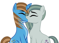 Size: 1278x942 | Tagged: safe, artist:ncolque, marble pie, oc, oc:sharp stars, earth pony, pony, unicorn, g4, canon x oc, horn, kissing, romance, simple background, transparent background