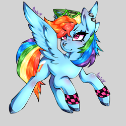 Size: 3000x3000 | Tagged: safe, artist:toxikil, rainbow dash, pegasus, pony, accessory, anatomically correct, blushing, bracelet, colored, colorful, ear piercing, earring, fierce, flying, full body, glasses, hooves, jewelry, makeup, multicolored hair, nose piercing, nose ring, piercing, pose, rainbow hair, raised hoof, shading, shiny hooves, shiny mane, solo, spread wings, wingding eyes, wings