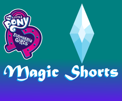 Size: 2289x1906 | Tagged: safe, artist:dupontsimon, fanfic:magic shorts, equestria girls, g4, my little pony equestria girls: better together, equestria girls logo, fanfic art, gradient background, logo, no pony, poster, text