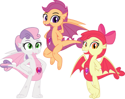 Size: 2637x2076 | Tagged: safe, artist:dupontsimon, apple bloom, scootaloo, sweetie belle, dragon, fanfic:magic shorts, equestria girls, g4, dragon bloom, dragonified, fanfic art, scootadragon, species swap, sweetie dragon, transformation, vector