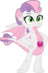 Size: 1342x2038 | Tagged: safe, artist:dupontsimon, sweetie belle, dragon, fanfic:magic shorts, equestria girls, g4, dragonified, fanfic art, simple background, solo, species swap, sweetie dragon, transformation, transparent background, vector
