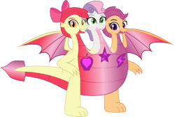 Size: 2710x1822 | Tagged: safe, artist:dupontsimon, apple bloom, scootaloo, sweetie belle, dragon, fanfic:magic shorts, g4, conjoined, dragon bloom, dragonified, fanfic art, multiple heads, scootadragon, simple background, species swap, sweetie dragon, the ultimate cutie mark crusader, three heads, three-headed dragon, transformation, transparent background, vector