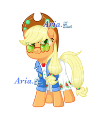 Size: 2419x3187 | Tagged: safe, alternate version, artist:shangshanruoshui24400, applejack, earth pony, pony, g4, applejack's festival hat, applejack's sunglasses, clothes, female, long skirt, mare, music festival outfit, simple background, skirt, solo, sunglasses, text, white background