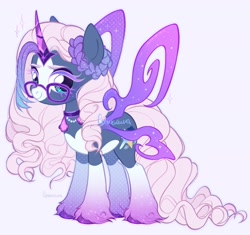 Size: 1877x1761 | Tagged: safe, artist:catusawa, oc, oc only, oc:cassiopeia, auroricorn, pony, unicorn, blaze (coat marking), choker, closed mouth, coat markings, colored eyelashes, colored hooves, crystal horn, curly hair, curly tail, eyebrows, facial markings, fairy wings, female, glasses, gradient legs, gradient mane, high res, horn, jewelry, long fetlocks, looking up, mare, pale belly, simple background, sketch, smiling, socks (coat markings), solo, standing, tail, teal eyes, unshorn fetlocks, white belly, wings
