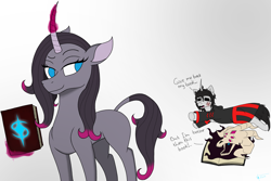 Size: 3000x2000 | Tagged: safe, artist:anix_space, fhtng th§ ¿nsp§kbl, oleander (tfh), oc, oc:anix, demon, pony, unicorn, them's fightin' herds, book, community related, horn