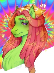 Size: 1171x1593 | Tagged: safe, artist:damon_ekel, tree hugger, earth pony, pony, bust, psychedelic background, solo