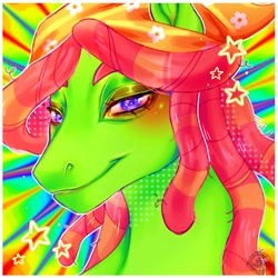 Size: 2000x2000 | Tagged: safe, artist:damon_ekel, tree hugger, earth pony, pony, bust, psychedelic background, smiling, solo