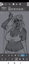 Size: 720x1600 | Tagged: safe, artist:damon_ekel, tree hugger, human, belly button, belly piercing, big breasts, bracelet, breasts, busty tree hugger, chubby, clothes, female, fingernails, flower, flower in hair, humanized, jewelry, long nails, moderate dark skin, monochrome, necklace, piercing, screenshots, sketch, solo