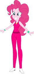 Size: 754x1613 | Tagged: safe, artist:invisibleink, artist:tylerajohnson352, pinkie pie, human, equestria girls, g4, backless, belt, clothes, high heels, jewelry, necklace, pants, shoes, short shirt, simple background, solo, tank top, transparent background, waistband, wristband
