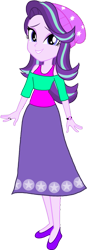 Size: 541x1558 | Tagged: safe, artist:invisibleink, artist:tylerajohnson352, starlight glimmer, equestria girls, g4, beanie, beanie hat, clothes, dress, feet, flats, gown, hat, long skirt, shoes, short shirt, simple background, skirt, solo, stocking feet, tank top, transparent background, watch, wristwatch