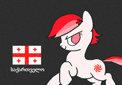 Size: 1180x828 | Tagged: safe, alternate version, anonymous artist, oc, oc:sakartvelo, pony, black background, cross, female, georgia (country), georgian flag, grapevine cross, nation ponies, ponified, simple background, solo