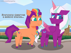 Size: 4000x3000 | Tagged: safe, artist:alejandrogmj, artist:wasisi, opaline arcana, sunny starscout, alicorn, earth pony, pony, g5, a better ending for opaline arcana, mane stripe sunny, missing accessory