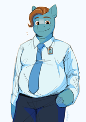 Size: 2919x4132 | Tagged: safe, artist:daisy_marshmallow, toots, anthro, g5, arm hooves, clothes, colored sketch, looking at you, male, necktie, simple background, sketch, smiling, smiling at you, solo, white background