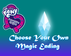Size: 2344x1843 | Tagged: safe, artist:dupontsimon, fanfic:choose your own magic ending, equestria girls, g4, my little pony equestria girls: better together, equestria girls logo, fanfic art, gradient background, logo, no pony, poster, text