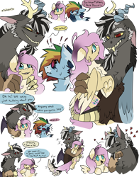 Size: 2750x3500 | Tagged: safe, artist:pegacousinceles, angel bunny, discord, fluttershy, rainbow dash, au:war never ends, female, male, ship:discoshy, shipping, simple background, straight, transparent background, yandere