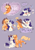 Size: 1423x2048 | Tagged: safe, artist:churrokat, applejack, rarity, sweetie belle, classical unicorn, pony, unicorn, g4, alternate design, alternate tailstyle, applejack's hat, blonde mane, blonde tail, blue eyes, blushing, cloven hooves, coat markings, colored hooves, colored muzzle, cowboy hat, cup, curved horn, daydream, dialogue, duo focus, embarrassed, eyebrows, eyebrows visible through hair, eyeshadow, female, filly, flirting, flustered, foal, freckles, glasses, gray background, green eyes, hat, hoof over mouth, horn, leaning on table, leonine tail, lesbian, lidded eyes, magic, makeup, mare, motion lines, needle, open mouth, open smile, orange coat, ponytail, purple mane, purple tail, rarity's glasses, ringlets, ship:rarijack, shipping, siblings, signature, simple background, sisters, smiling, socks (coat markings), speech bubble, spitting, tail, talking, teacup, telekinesis, text, thinking, thread, tied mane, tied tail, trio, trio focus, unicorn horn, unshorn fetlocks, wavy mane, wavy tail, white coat, yelling
