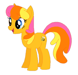 Size: 425x409 | Tagged: safe, artist:selenaede, artist:user15432, bumblesweet, earth pony, pony, g4, base used, female, full body, generation leap, mare, multicolored mane, multicolored tail, open mouth, open smile, orange coat, recolor, simple background, smiling, solo, tail, transparent background