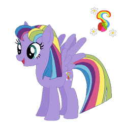 Size: 456x471 | Tagged: safe, artist:selenaede, artist:user15432, rainbowberry, pegasus, pony, g3, g4, base used, cutie mark, female, generation leap, mare, mcdonald's, multicolored hair, multicolored tail, open mouth, open smile, pegasus rainbowberry, purple coat, race swap, rainbow hair, rainbow tail, reference sheet, simple background, smiling, solo, tail, transparent background