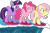 Size: 3030x2019 | Tagged: safe, artist:zslnews, fluttershy, pinkie pie, twilight sparkle, alicorn, earth pony, pegasus, pony, g4, ^^, excited, eyes closed, female, folded wings, simple background, spread wings, surfboard, surfing, transparent background, trio, trio female, twilight sparkle (alicorn), vector, water, wave, wings