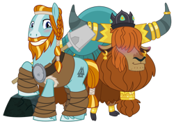 Size: 1480x1052 | Tagged: safe, artist:cheezedoodle96, edit, editor:scribbly07, vector edit, prince rutherford, rockhoof, g4, blushing, cloven hooves, crack shipping, duo, gay, male, rockhoof's shovel, ship:rockford, shipping, shovel, simple background, transparent background, vector