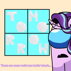 Size: 1280x1280 | Tagged: safe, artist:josephthedumbimpostor, starlight glimmer, among us, cloud, glimpostor, looking out the window