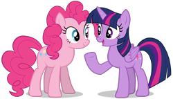 Size: 3789x2160 | Tagged: safe, artist:zslnews, pinkie pie, twilight sparkle, alicorn, earth pony, pony, g4, chatting, duo, duo female, female, folded wings, mare, simple background, transparent background, twilight sparkle (alicorn), vector, wings
