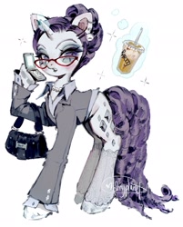 Size: 1649x2048 | Tagged: safe, artist:p0nyplanet, rarity, pony, unicorn, g4, alternate design, clothes, cutie mark, detached sleeves, female, glasses, horn, mare, office lady, purse, shirt, simple background, solo, white background