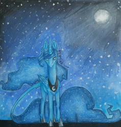 Size: 1003x1059 | Tagged: safe, artist:reamina, princess luna, pony, leonine tail, solo, tail, traditional art