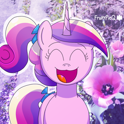 Size: 1000x1000 | Tagged: safe, artist:fruiitypieq, princess cadance, alicorn, pony, g4, eyes closed, female, happy, open mouth, open smile, smiling, solo, wide smile