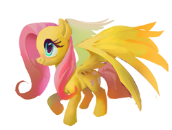 Size: 1252x948 | Tagged: safe, artist:vondsketch, fluttershy, pegasus, pony, g4, blushing, female, full body, large wings, mare, raised hoof, simple background, solo, spread wings, standing, white background, wings