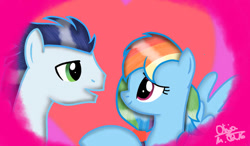 Size: 750x439 | Tagged: safe, artist:fluttydash1006, rainbow dash, soarin', pegasus, pony, g4, duo, duo male and female, female, male, mare, ship:soarindash, shipping, stallion, straight