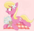 Size: 1166x1049 | Tagged: safe, artist:spoonie, lily, lily valley, earth pony, pony, g4, blushing, bouquet, cute, eye clipping through hair, eyebrows, eyebrows visible through hair, female, flower, flower in hair, implied anon, lilybetes, looking at you, mare, picnic blanket, simple background, smiling, smiling at you, solo