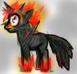 Size: 1036x1002 | Tagged: safe, artist:fluor1te, oc, oc only, pony, unicorn, 2012, do not steal, horn, horns, parody, red and black oc, solo, tail, wip