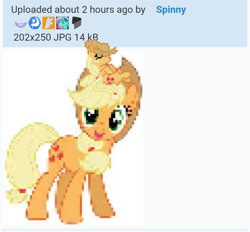 Size: 720x668 | Tagged: safe, edit, applejack, earth pony, pony, derpibooru, g4, applejack's hat, april fools 2024, cowboy hat, desktop ponies, female, hat, mare, meta, pixel art, sprite, stetson