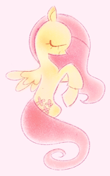 Size: 940x1506 | Tagged: safe, artist:shugrcube, fluttershy, pegasus, pony, g4, cute, daaaaaaaaaaaw, eyes closed, female, mare, pink background, shyabetes, side view, simple background, slender, smiling, solo, spread wings, tail, thin, wings