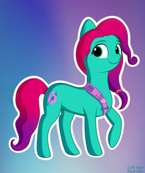 Size: 2480x2953 | Tagged: safe, artist:lurfy, jazz hooves, earth pony, pony, g5, 2024, cute, female, gradient background, jazz hooves has ears!, jazzibetes, mare, raised hoof, signature, smiling, solo, tail