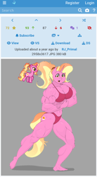 Size: 720x1309 | Tagged: safe, alternate version, artist:matchstickman, luster dawn, unicorn, anthro, plantigrade anthro, g4, abs, april fools 2024, bicep flex, biceps, bikini, bodybuilder, breasts, buff breasts, busty luster dawn, calves, clothes, deltoids, desktop ponies, female, flexing, gray background, horn, looking at you, luster brawn, mare, muscles, muscular female, pecs, pixel art, red bikini, red swimsuit, screenshots, simple background, solo, sprite, swimsuit, thighs, thunder thighs, triceps