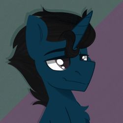 Size: 1030x1030 | Tagged: safe, artist:modularpon, oc, oc only, oc:slashing prices, pony, unicorn, animated, blinking, bust, chest fluff, commission, gif, horn, male, open mouth, simple background, smiling, stallion, talking, talking to viewer, unicorn oc