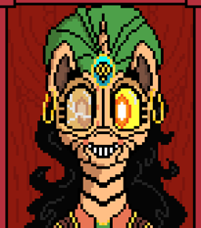 Size: 450x510 | Tagged: safe, artist:nukepony360, oc, oc only, oc:madame fortuna, pony, robot, robot pony, unicorn, ear piercing, earring, female, fortune teller, horn, jewelry, mare, piercing, pixel art, solo, turban