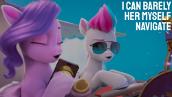 Size: 2000x1125 | Tagged: safe, edit, edited screencap, editor:quoterific, screencap, pipp petals, zipp storm, g5, my little pony: make your mark, my little pony: make your mark chapter 6, the isle of scaly, hoof heart, misspelling, sunglasses, underhoof, upside-down hoof heart