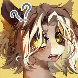 Size: 2500x2500 | Tagged: safe, artist:kefirro7, oc, oc only, pony, cheek fluff, digital art, ear fluff, fangs, icon, misunderstanding, open mouth, question mark, simple background, yellow eyes