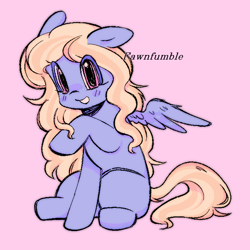 Size: 700x700 | Tagged: safe, artist:fawnfumble, oc, oc only, pegasus, pony, female, mare, pink background, simple background, smiling, solo