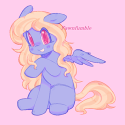 Size: 700x700 | Tagged: safe, artist:fawnfumble, oc, oc only, pegasus, pony, female, mare, pink background, simple background, smiling, solo