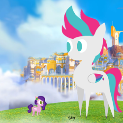 Size: 1280x1280 | Tagged: safe, artist:skycandy, pipp petals, zipp storm, pegasus, pony, g5, female, pipp is short, pipp is smol, pointy ponies, royal sisters (g5), siblings, sisters, smol, zephyr heights, zipp is big, zipp is tall
