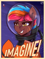 Size: 2000x2600 | Tagged: safe, artist:shadowreindeer, oc, oc only, earth pony, among us, astronaut, imagine, poster, solo, space, space helmet, spacesuit