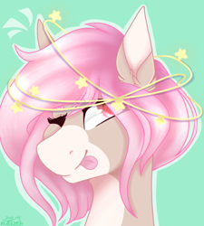 Size: 900x1000 | Tagged: safe, artist:pixelberrry, oc, pony, bust, circling stars, dizzy, female, mare, portrait, solo, tongue out