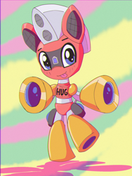 Size: 1500x2000 | Tagged: safe, artist:trackheadtherobopony, oc, oc:trackhead, pony, robot, robot pony, semi-anthro, :p, hug, solo, tongue out